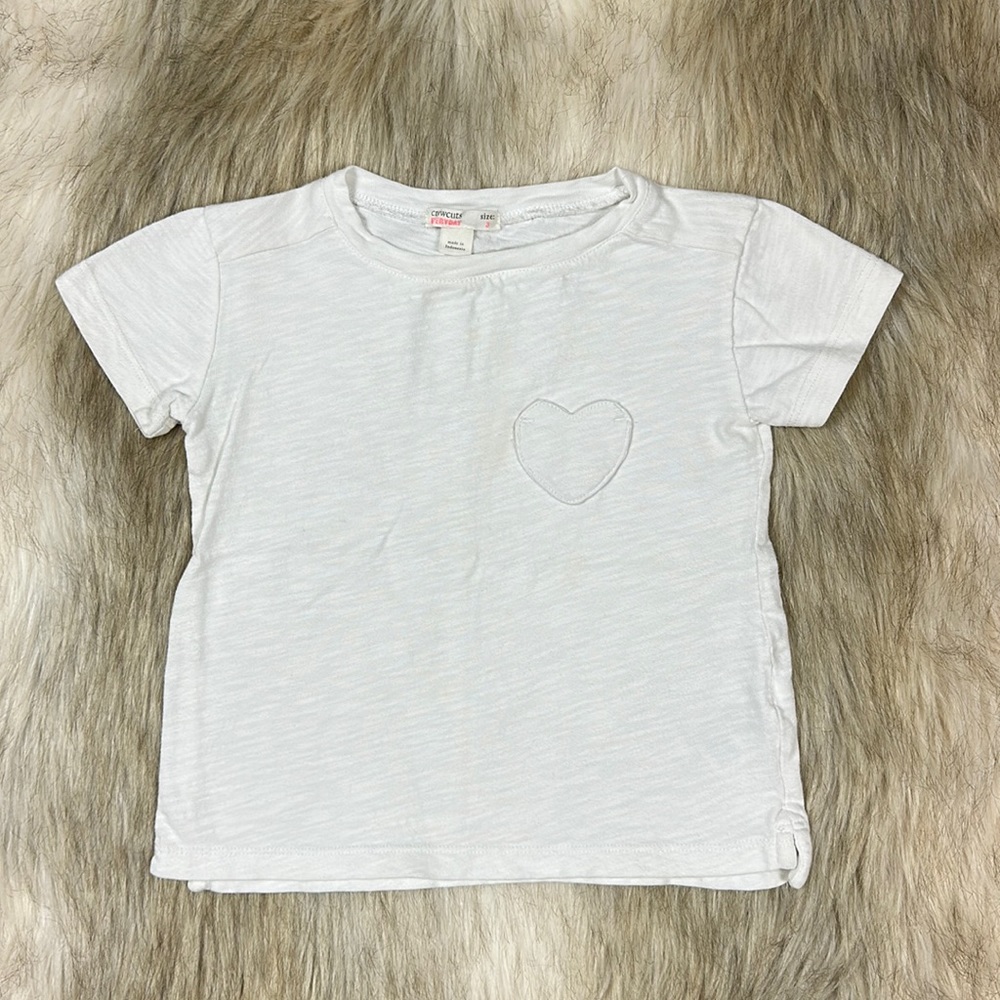 Crewcuts J.Crew Girls White Heart Pocket T-Shirt 3T 100% Cotton